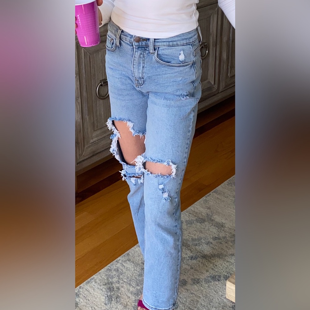 Women's Light Blue Distressed Jeans